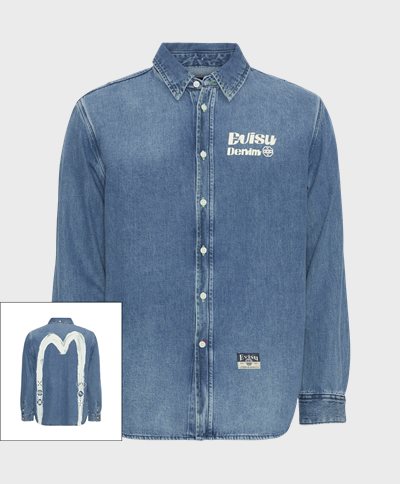 EVISU Shirts BRUSH DAICOCK PRINTED DENIM LS SHIRT 2ESHTM4DL1015 Denim